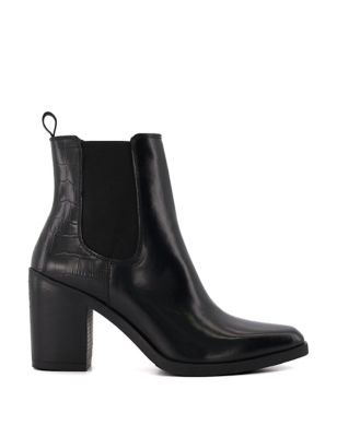 Dune London Womens Leather Block Heel Ankle Boots - 7 - Black, Black,Tan