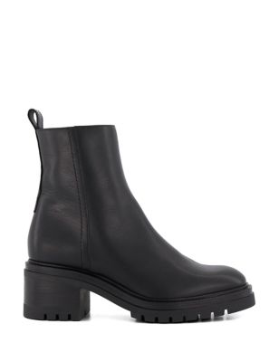 Dune London Womens Leather Cleated Block Heel Ankle Boots - 6 - Black, Black