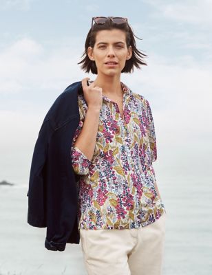 Seasalt Cornwall Women's Pure Cotton Floral Collared Shirt - 10 - Multi, Multi