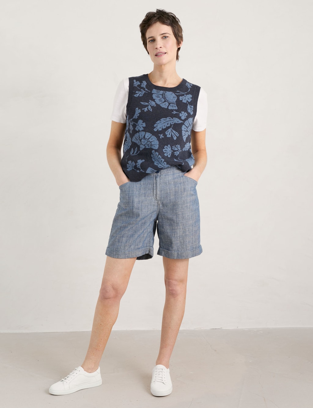 Pure Cotton Floral Crew Neck Vest Top image 1