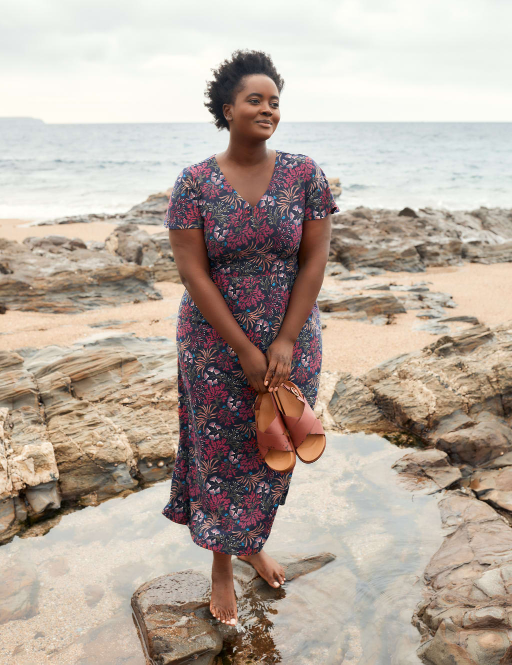 Organic Cotton Printed V-Neck Midi Dress image 2