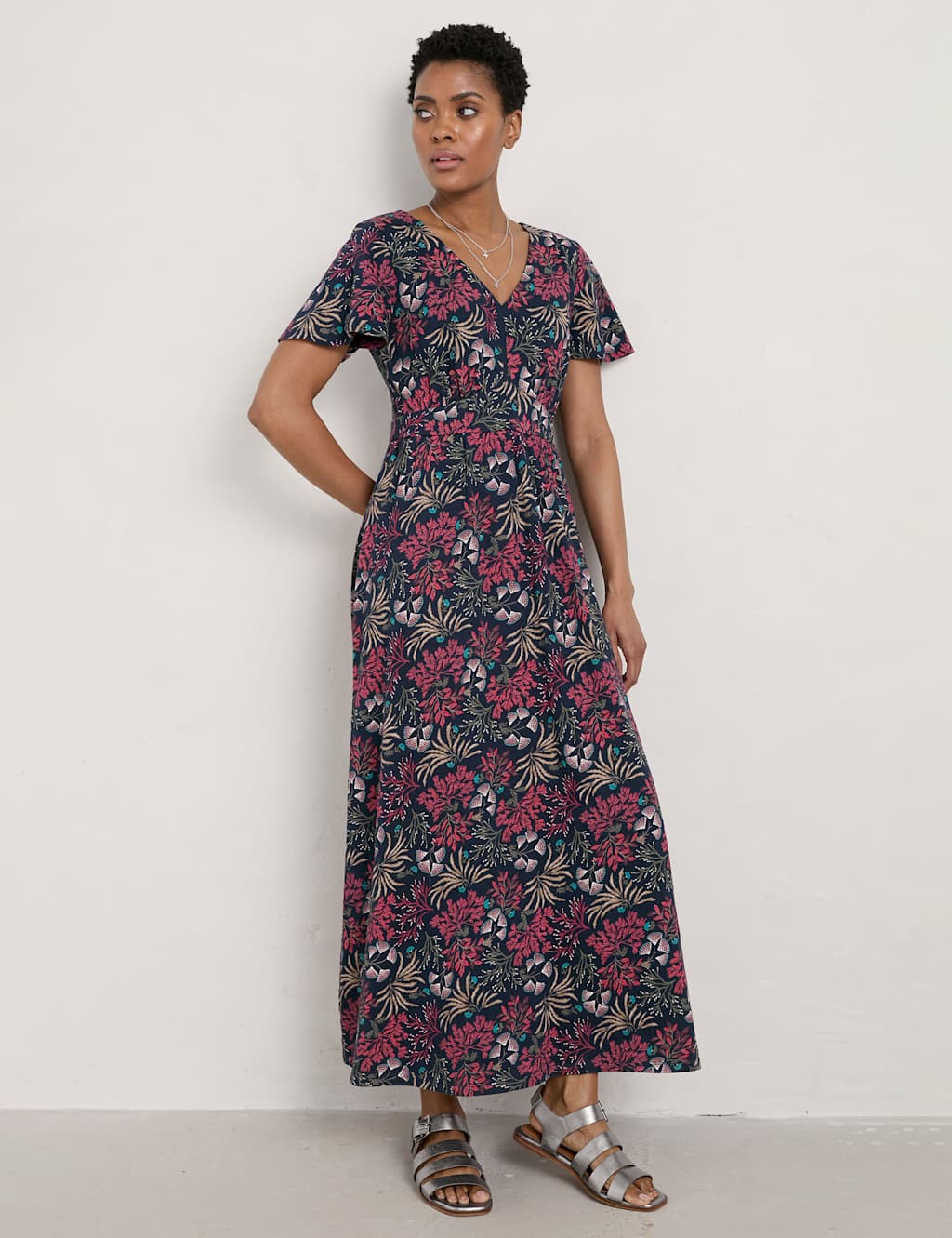 Organic Cotton Printed V-Neck Midi Dress image 3