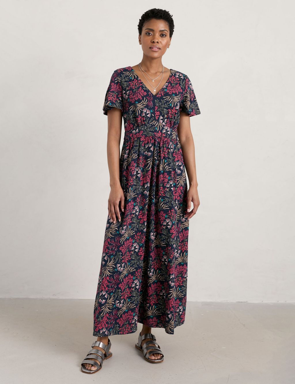 Organic Cotton Printed V-Neck Midi Dress image 6