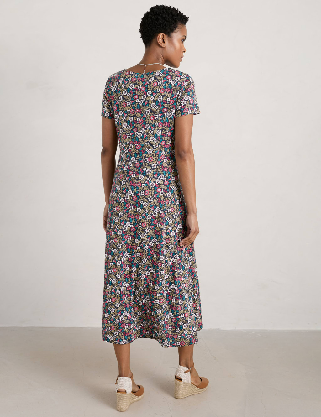 Organic Cotton Floral V-Neck Midi Dress image 3