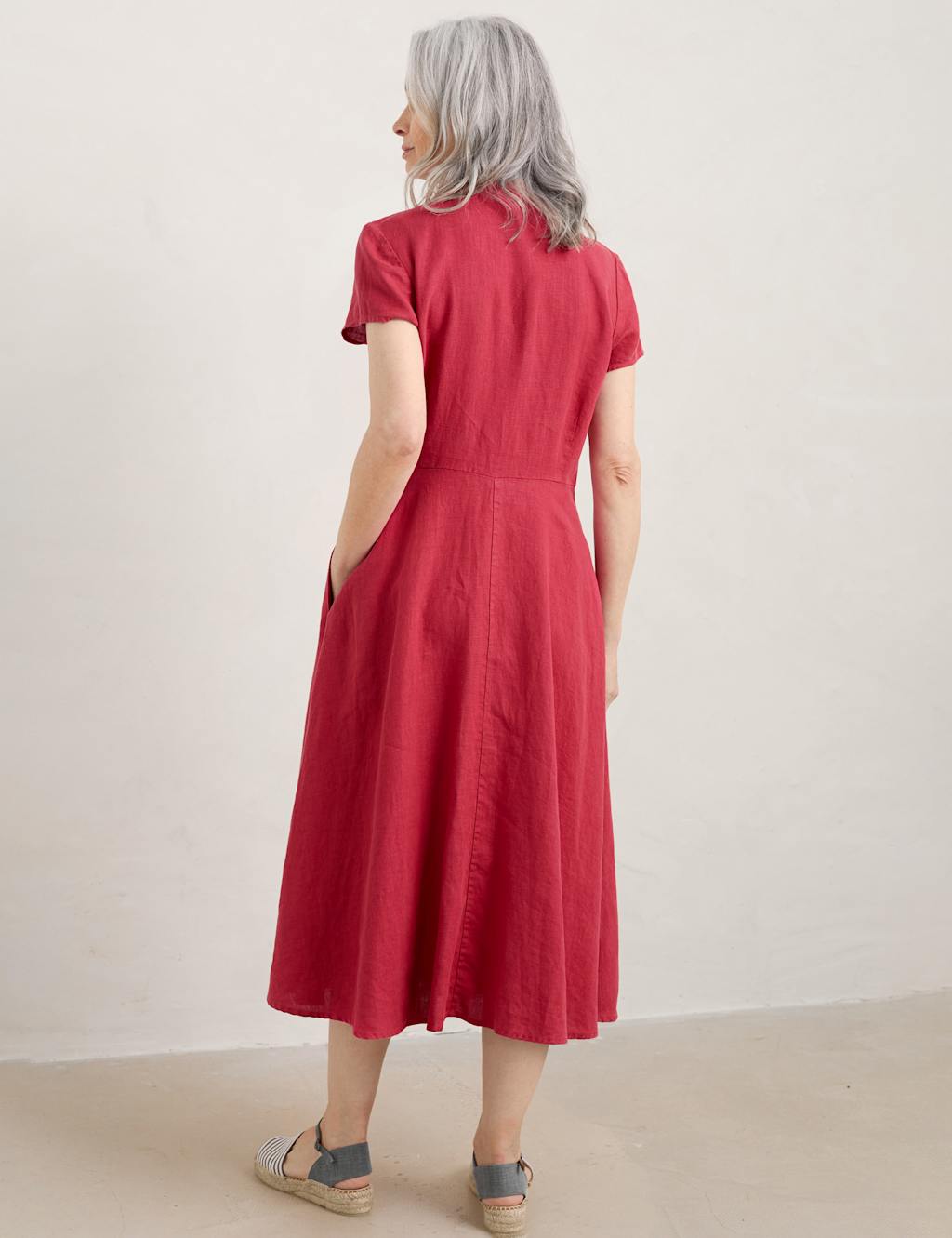 Pure Linen V-Neck Midi Shirt Dress image 4
