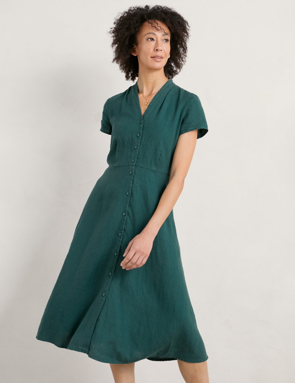 Pure Linen V-Neck Midi Shirt Dress image 2