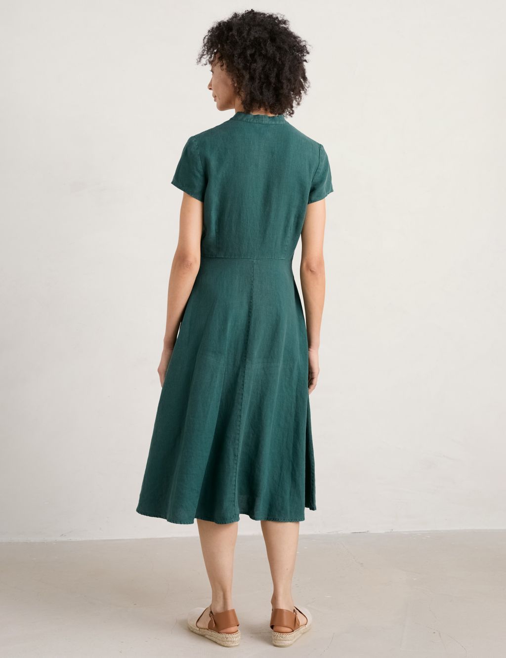 Pure Linen V-Neck Midi Shirt Dress image 3