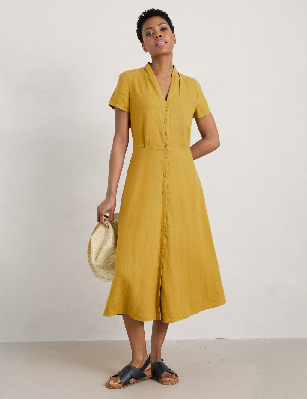 Pure Linen V-Neck Midi Shirt Dress image 2