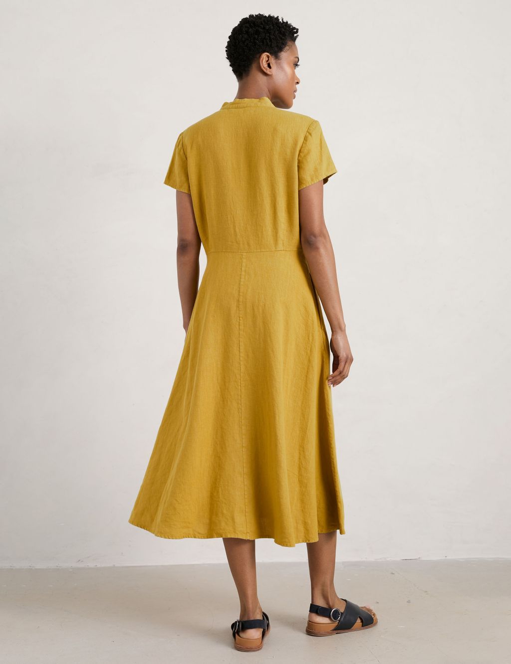 Pure Linen V-Neck Midi Shirt Dress image 3