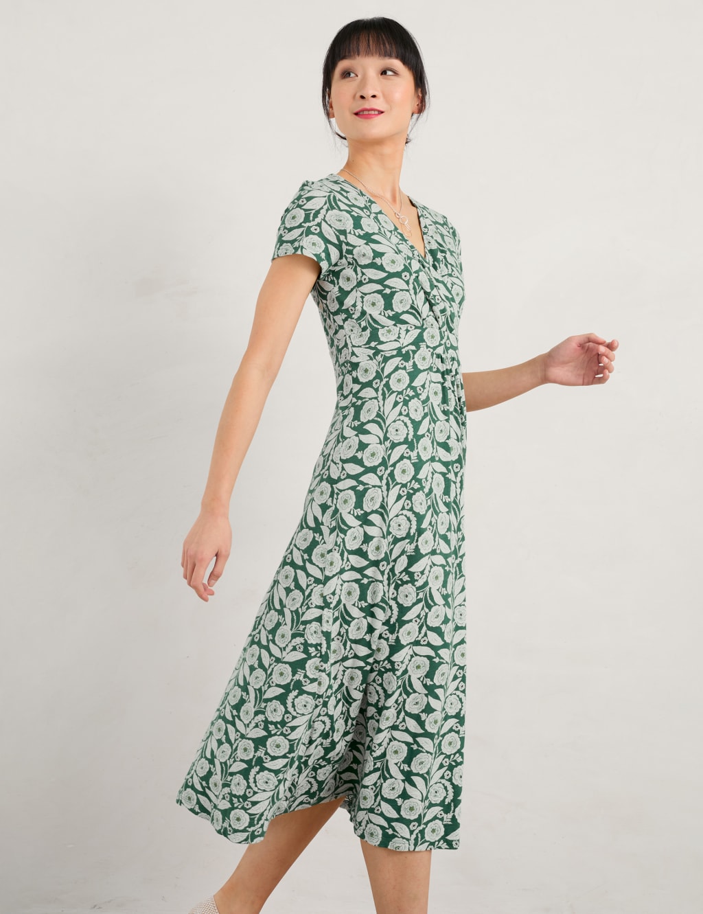 Organic Cotton Floral Midi Waisted Dress image 2