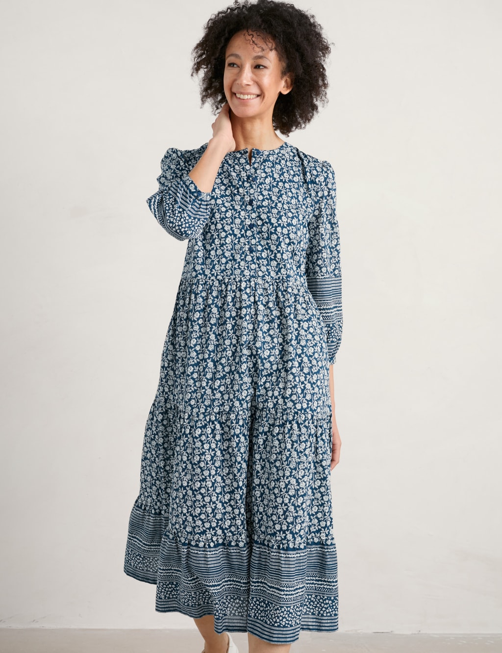 Organic Cotton Floral Midi Waisted Dress image 2