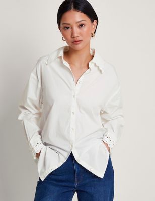 Monsoon Womens Pure Cotton Longline Shirt - M - White, White