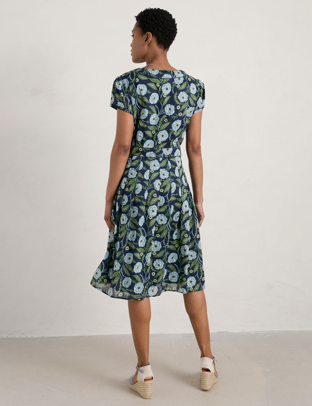 Organic Cotton Floral V-Neck Waisted Dress image 3