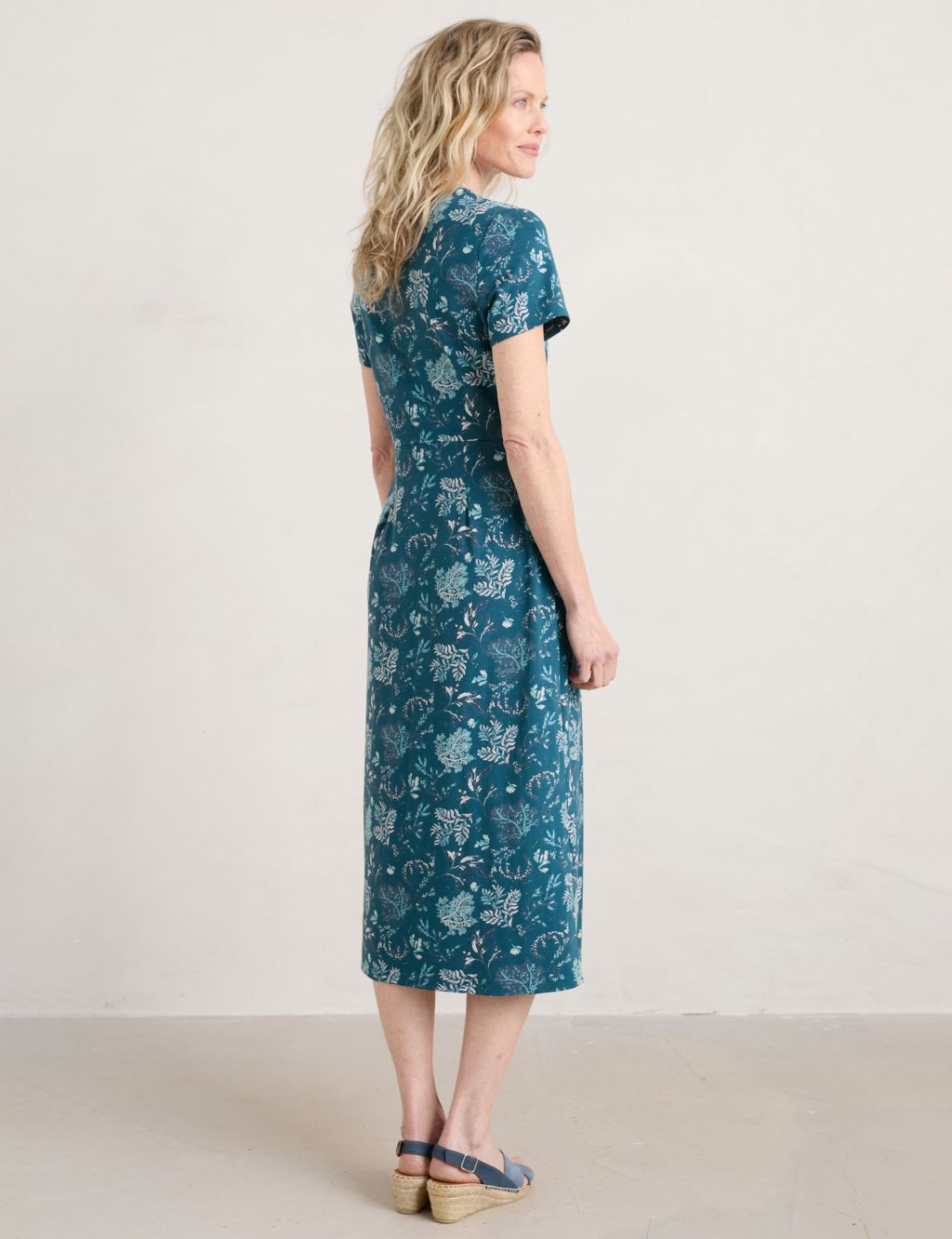 Printed V-Neck Midi Waisted Dress image 3