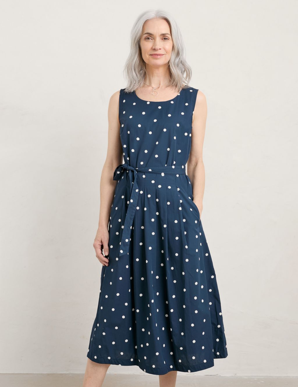 Organic Cotton Polka Dot Midi Waisted Dress image 2