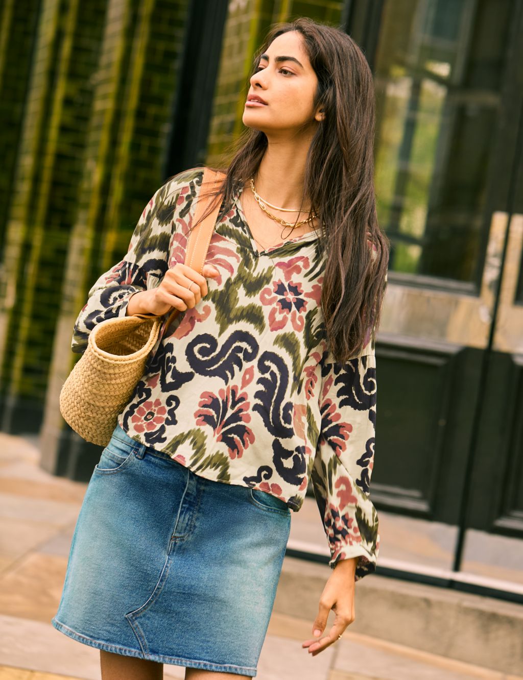 Printed Tie Neck Relaxed Blouse