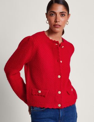 Monsoon Womens Textured Button Front Cardigan - XXL, Red