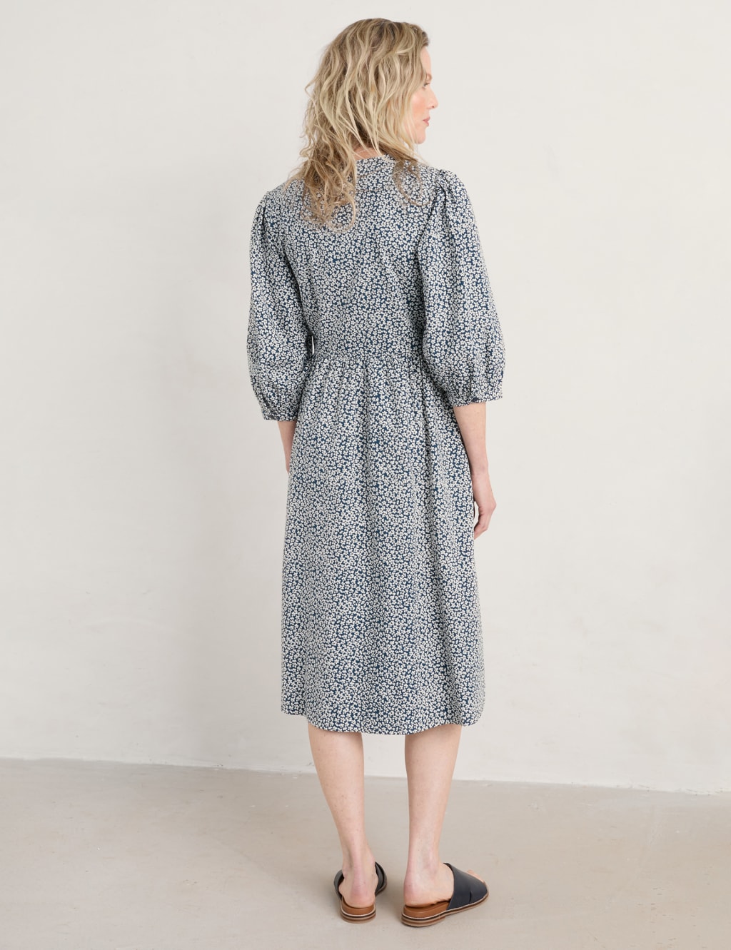 Pure Cotton Floral V-Neck Midi Wrap Dress image 4