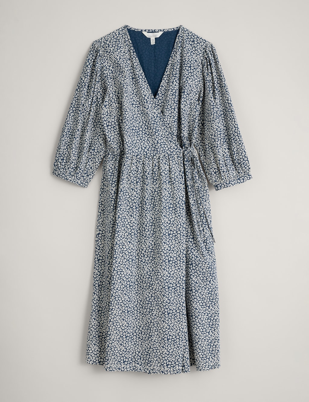 Pure Cotton Floral V-Neck Midi Wrap Dress image 2