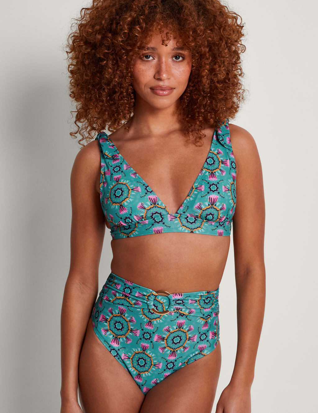 Printed Tie Detail Triangle Bikini Top