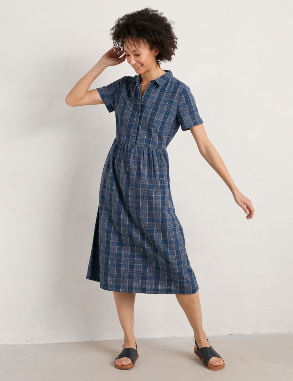 Organic Cotton Checked Midi Waisted Dress image 1