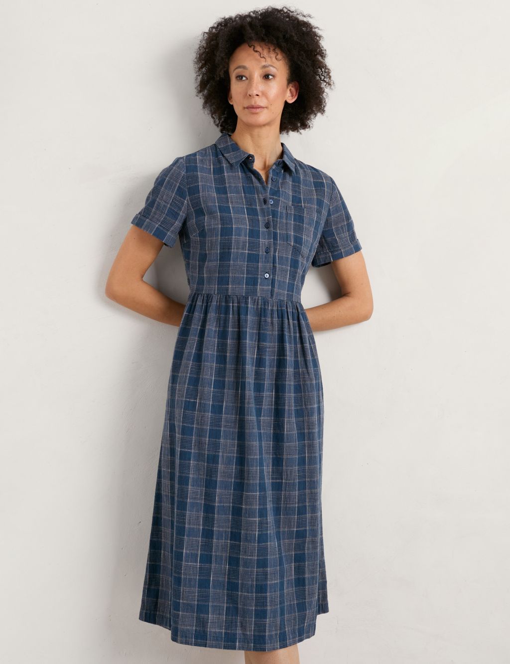 Organic Cotton Checked Midi Waisted Dress image 2