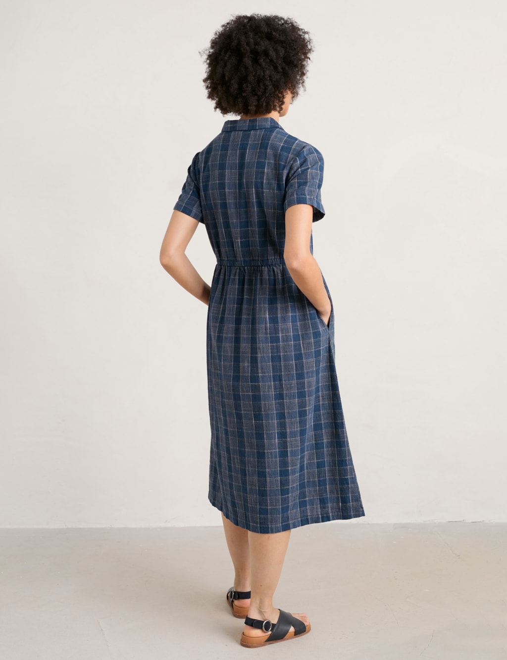 Organic Cotton Checked Midi Waisted Dress image 3