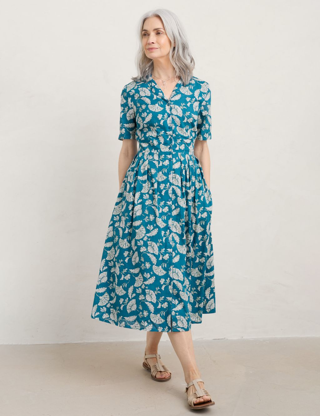 Organic Cotton Floral Midi Waisted Dress image 2