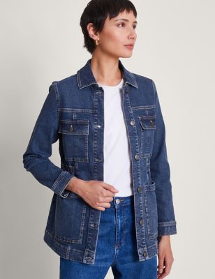 Monsoon Womens Cotton Rich Denim Longline Jacket - S - Blue Denim, Blue Denim