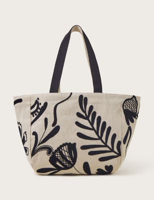 Monsoon Womens Pure Cotton Leaf Print Tote Bag - Natural Mix, Natural Mix