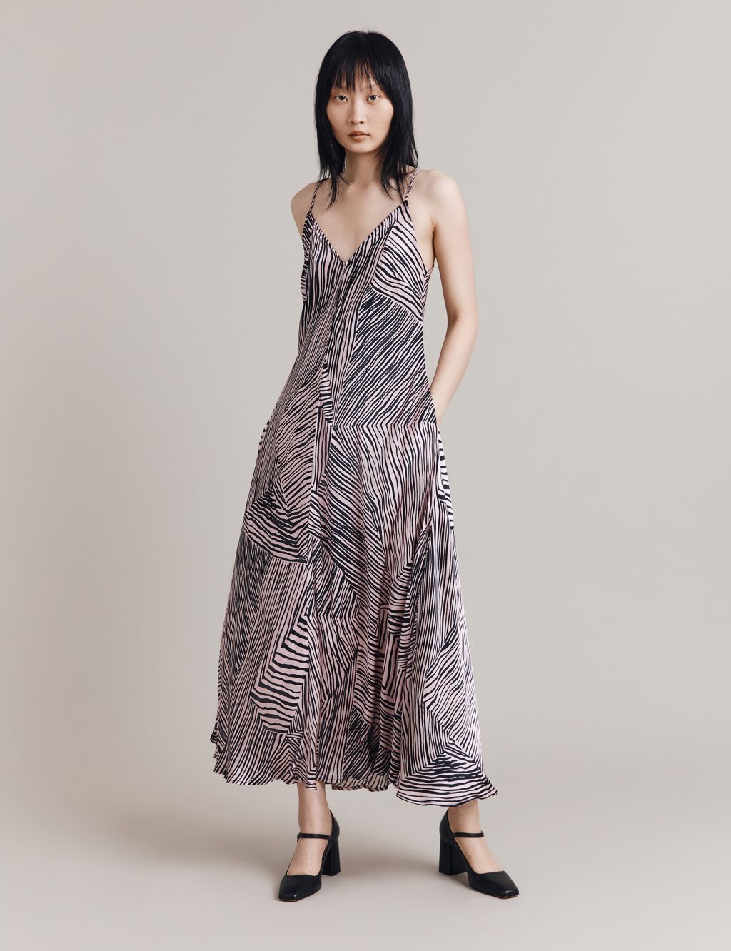 Satin Animal Print V-Neck Maxi Slip Dress