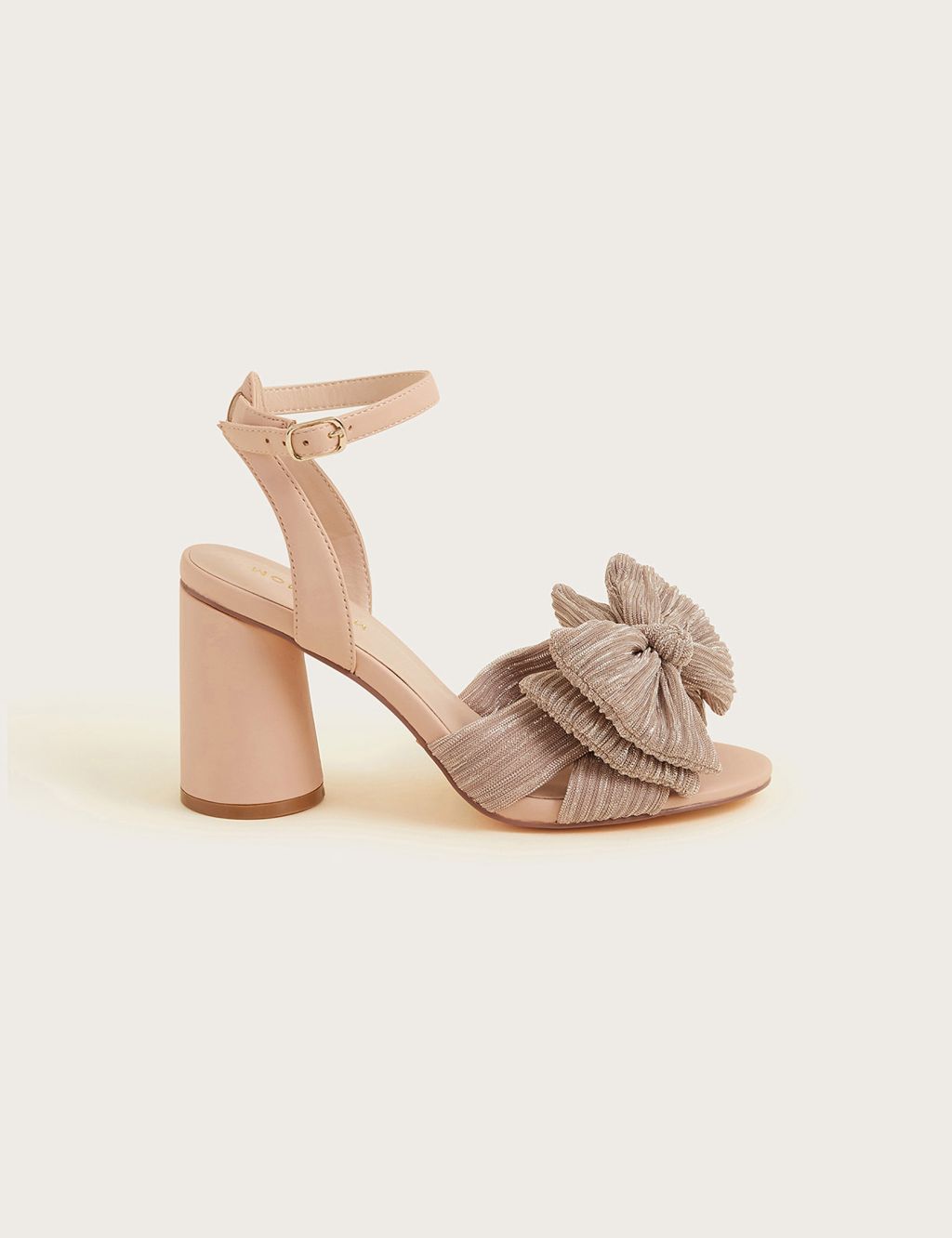 Bow Detail Ankle Strap Block Heel Sandals