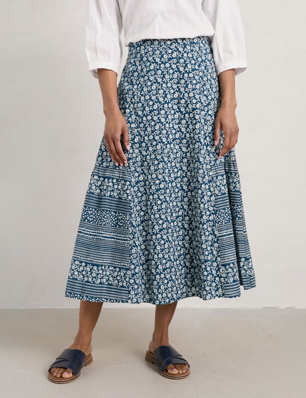 Organic Cotton Floral Midi A-Line Skirt image 2