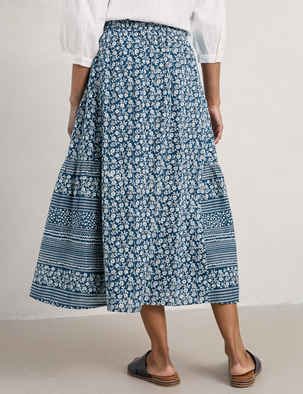Organic Cotton Floral Midi A-Line Skirt image 3