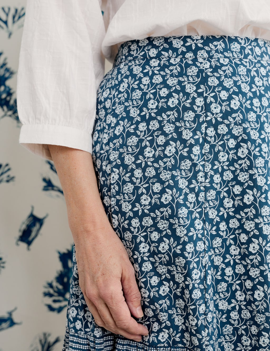 Organic Cotton Floral Midi A-Line Skirt image 4
