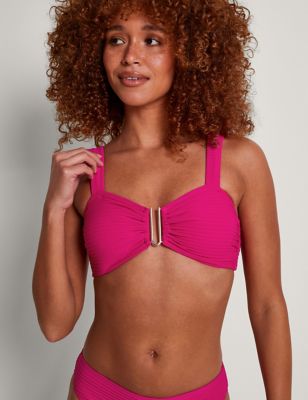 Monsoon Women's Textured Plunge Bikini Top - 14 - Pink, Pink
