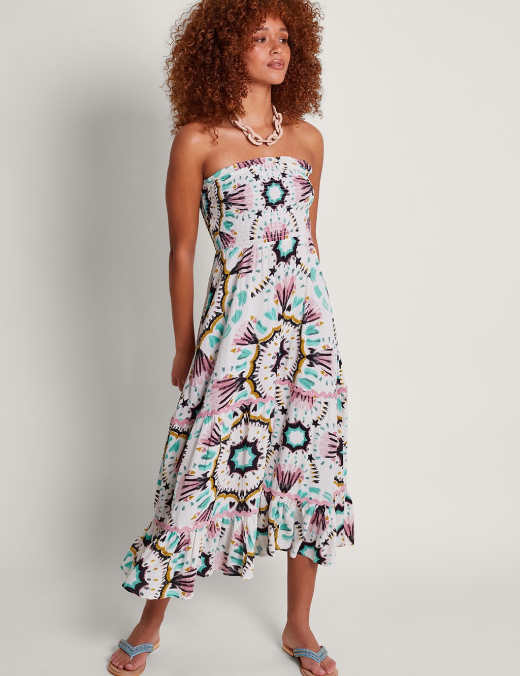 Printed Bandeau Midaxi Swing Dress