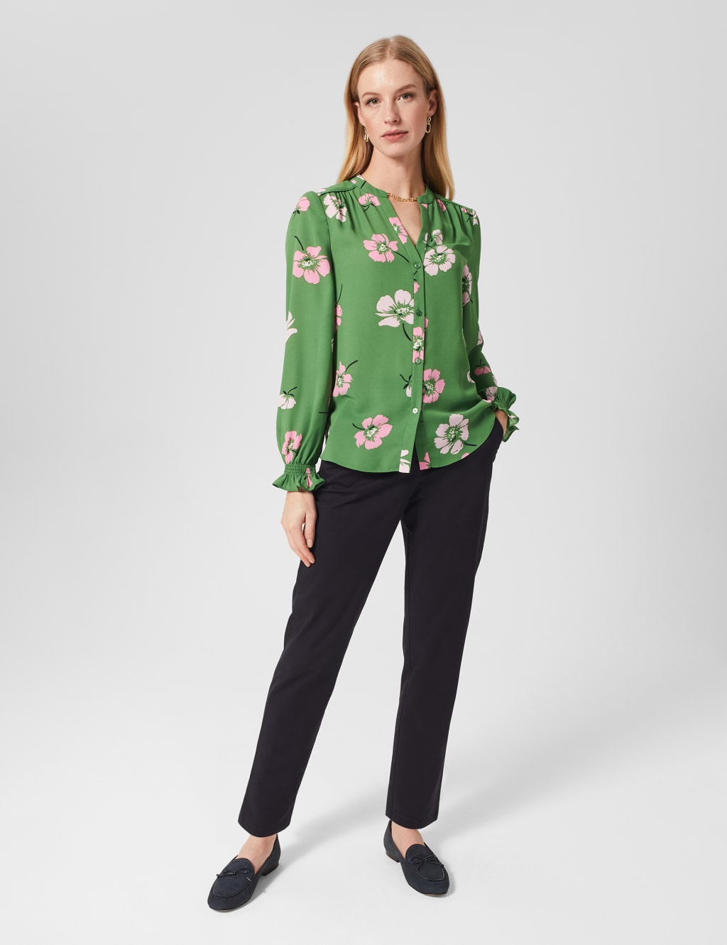 Floral V-Neck Button Through Blouse image 1