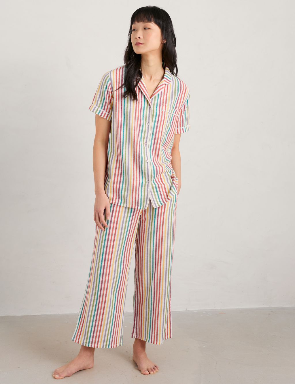 Pure Cotton Striped Cropped Pyjama Set image 1