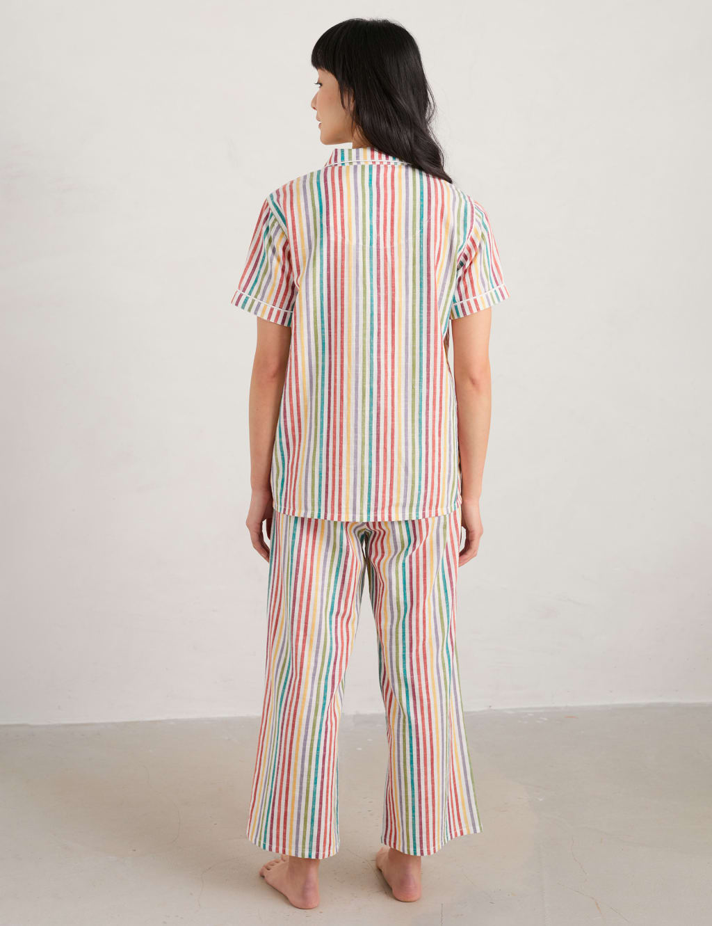 Pure Cotton Striped Cropped Pyjama Set image 3