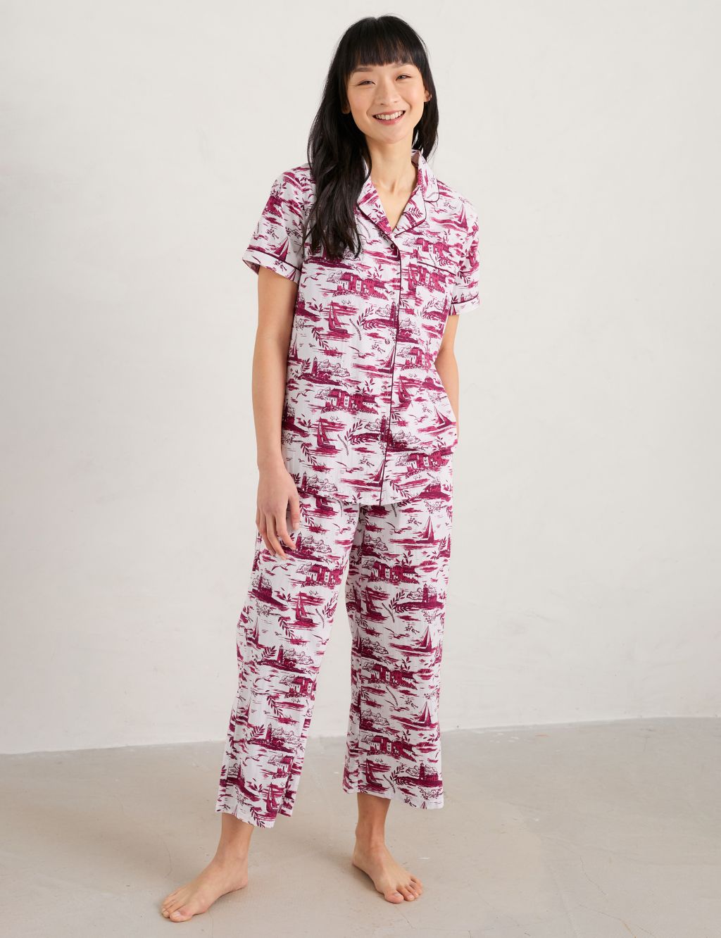 Pure Cotton Printed Cropped Pyjama Set image 1