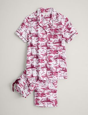 Seasalt Cornwall Womens Pure Cotton Printed Cropped Pyjama Set - 18 - Pink Mix, Pink Mix