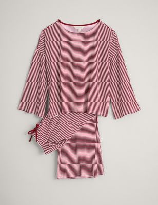 Seasalt Cornwall Womens Cotton Rich Striped Cropped Pyjama Set - 10 - Red Mix, Red Mix