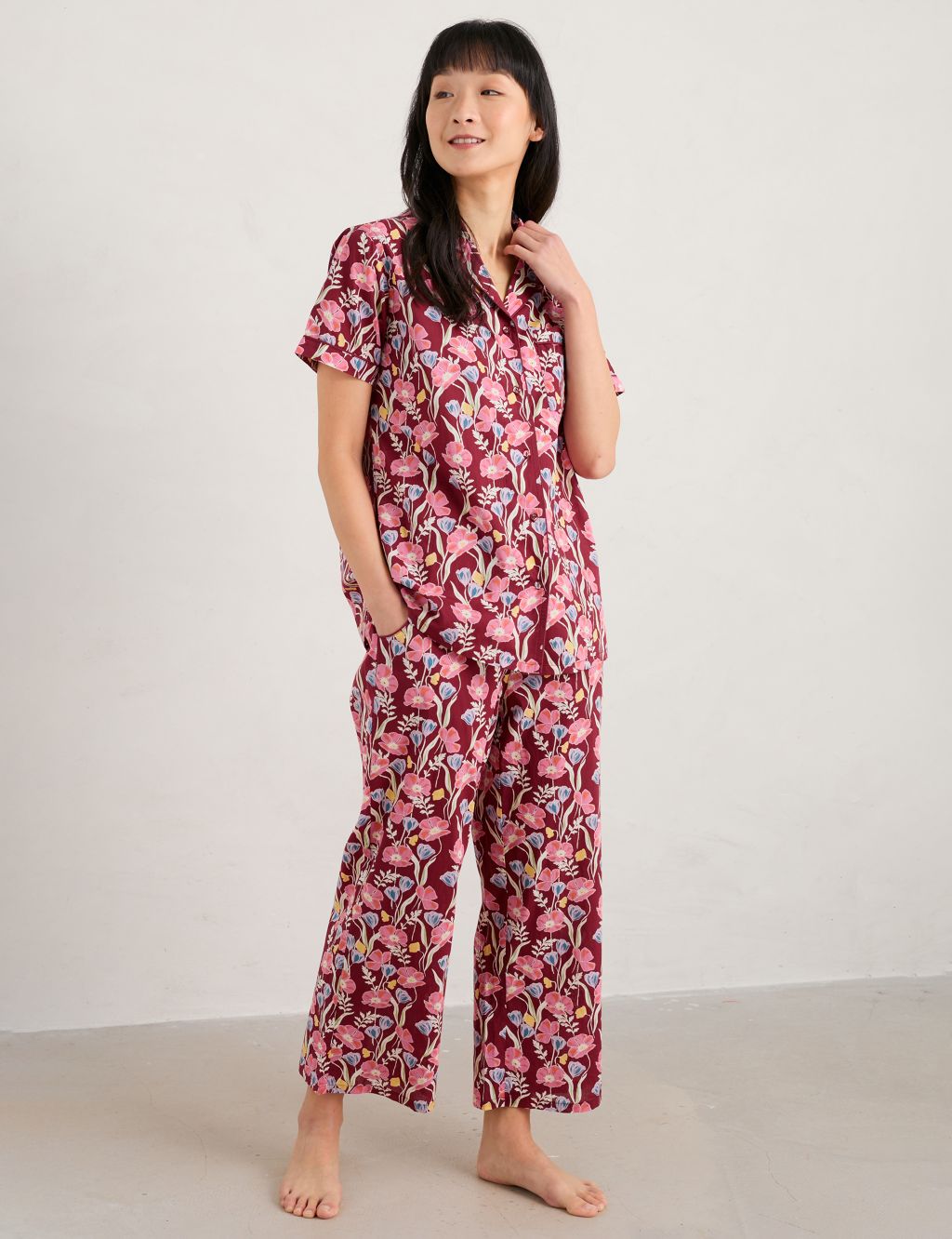 Pure Cotton Floral Cropped Pyjama Set image 1