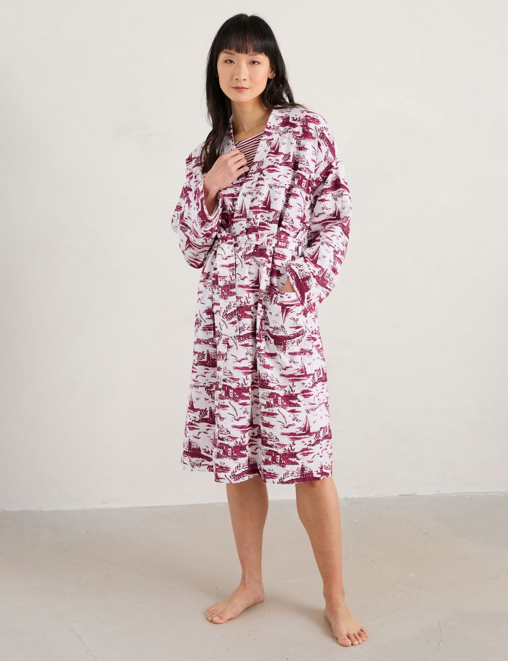 Pure Cotton Printed Tie Dressing Gown image 1