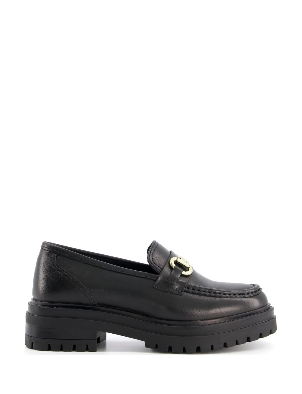 Wide Fit Leather Bar Chunky Flat Loafers