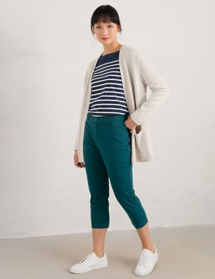 Seasalt Cornwall Womens Cotton Rich Slim Fit Cropped Trousers - 8 - Teal, Teal,White