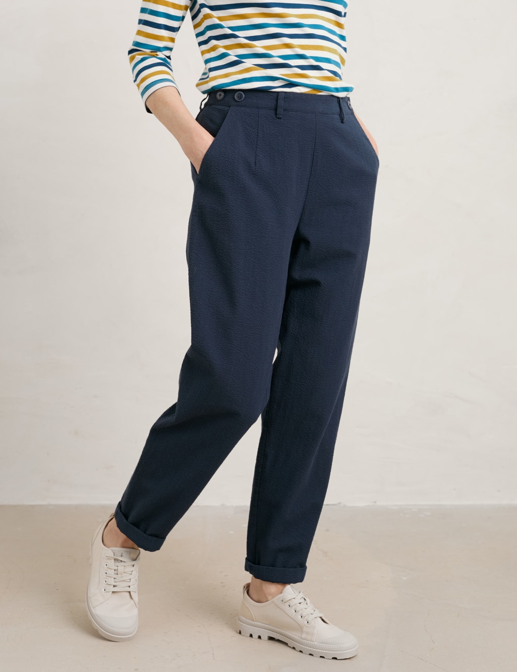 Pure Cotton Tapered Ankle Grazer Trousers image 3