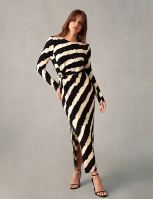 Ro&Zo Women's Jersey Striped Midaxi Column Dress - 10 - Black Mix, Black Mix
