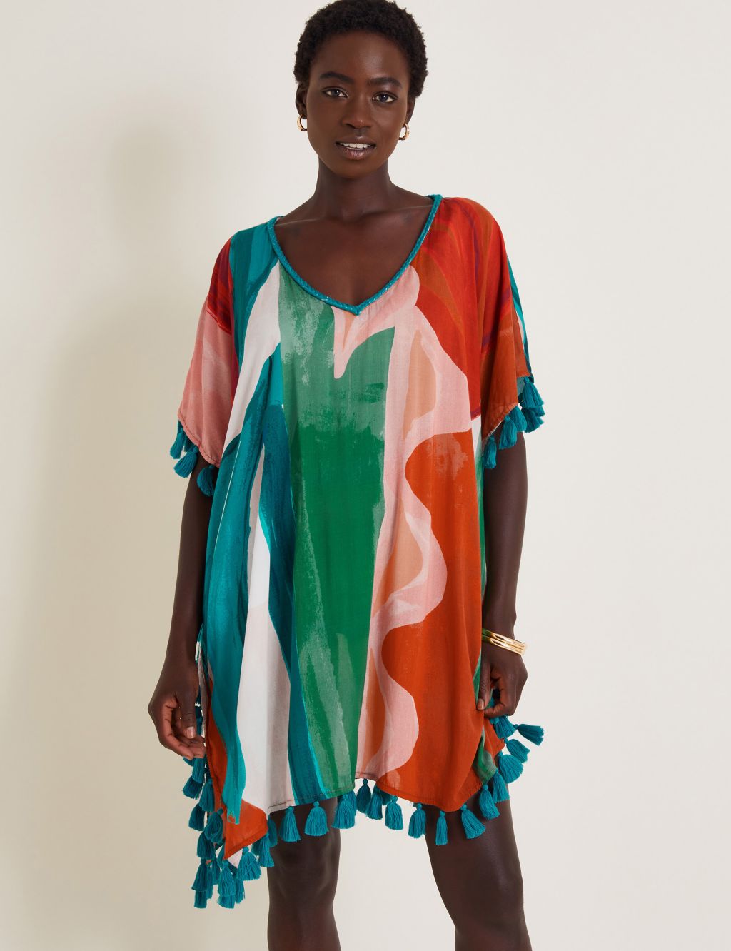 Colour Block V-Neck Kaftan Beach Dress